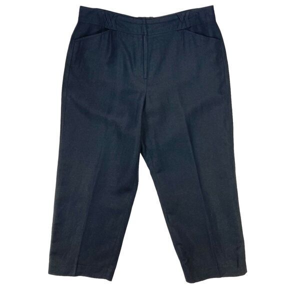 Larry Levine Sport Straight Leg Pants Womens 12 Black Linen Lightweight Casual - Picture 1 of 13
